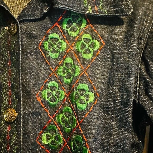 Denim 1970’s Embroidered Jacket Made in Mexico with belt Sz S - Picture 5 of 10